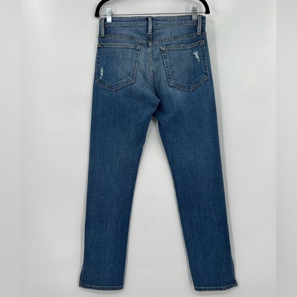 FRAME Le Boy Zip Hem Crop Jeans Ankle Picadilly Distressed Stretch Blue Size 26 - Picture 2 of 15
